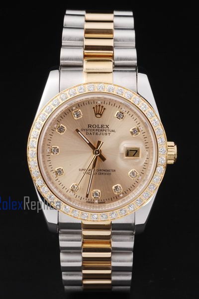 rolex replica datejust ETA swiss 2836.2 | 2 rolex replica datejust lady acciaio oro full brillantini orologio imitazione - immagine 2