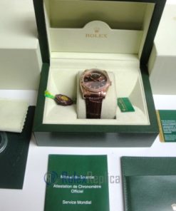Alternative view of rolex replica daydate rose gold chocolate strip leather orologio replica copia imitazione
