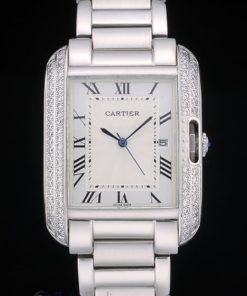 Alternative view of Cartier replica tank americaine acciaio brillantini bezel orologio imitazione perfetta