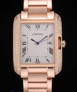 Alternative view of Cartier replica tank americaine rose gold white dial brillantini bezel orologio imitazione perfetta