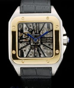 Alternative view of Cartier replica santos skeletron acciaio oro strip leather orologio imitazione perfetta