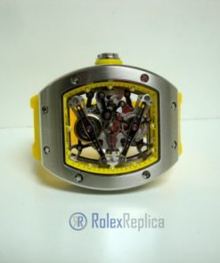 Alternative view of richard mille replica RM038 bubba watson skeletron yellow limited edition strip rubber-b