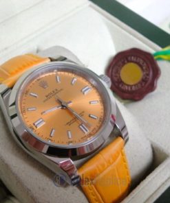 rolex replica datejust acciaio oyster perpetual yellow dial leather orologio imitazione