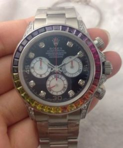 Alternative view of rolex replica daytona rainbow full diamonds oro bianco orologio replica