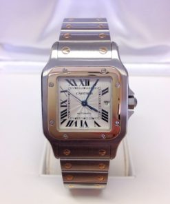 Alternative view of Cartier replica Santos Galbee W20058C4 white dial acciaio oro bi-colour
